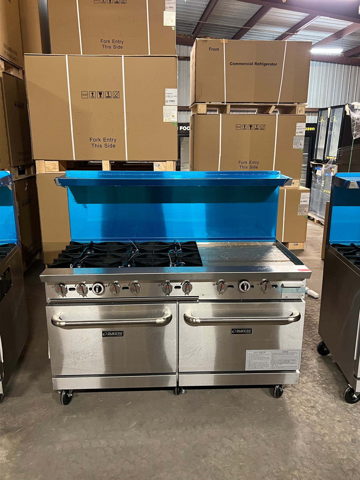 Dukers 60" 6 Burner Stove with 24” Griddle Double Oven
