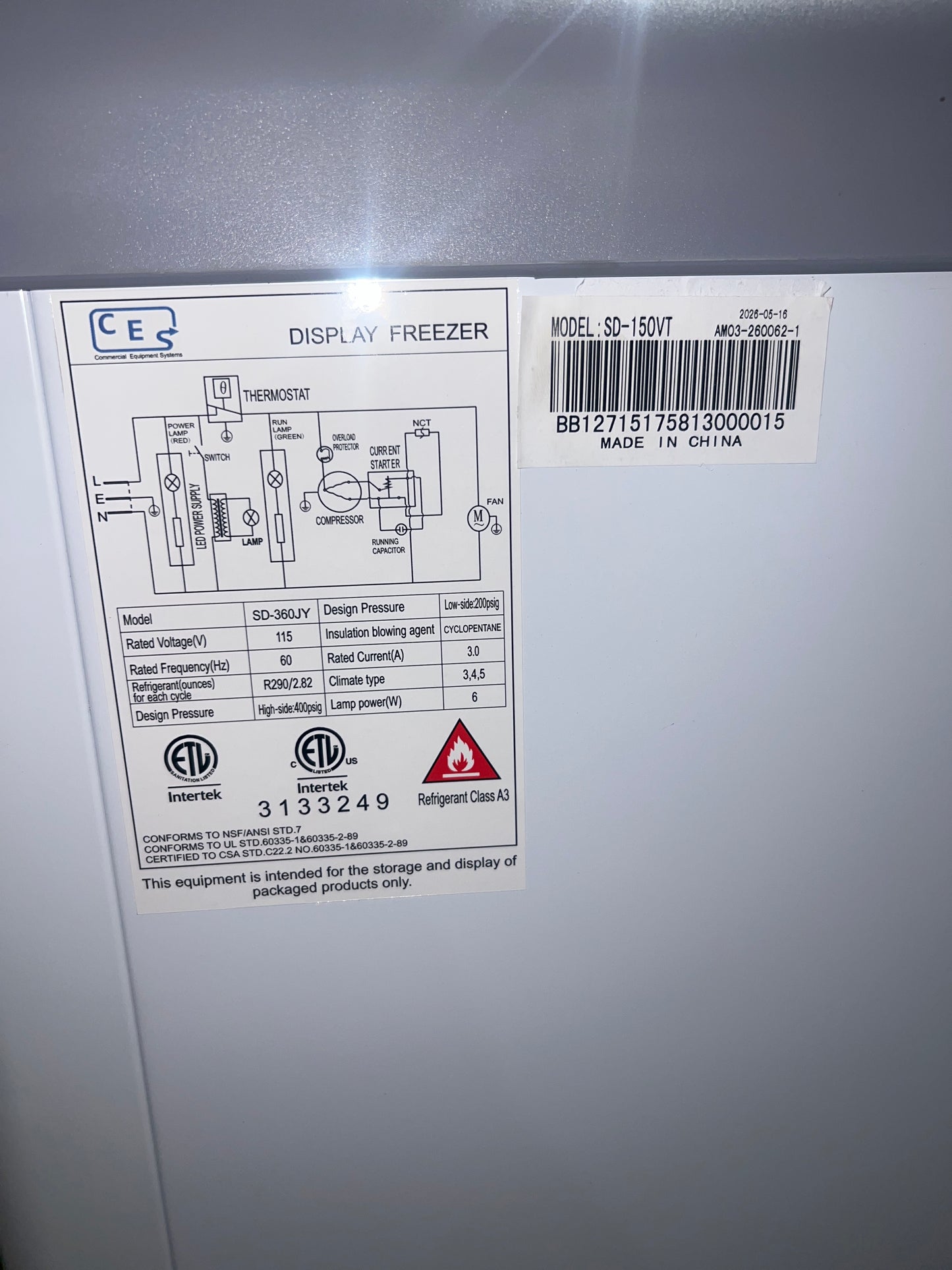 CES 27” Ice Cream Freezer SD-150VT