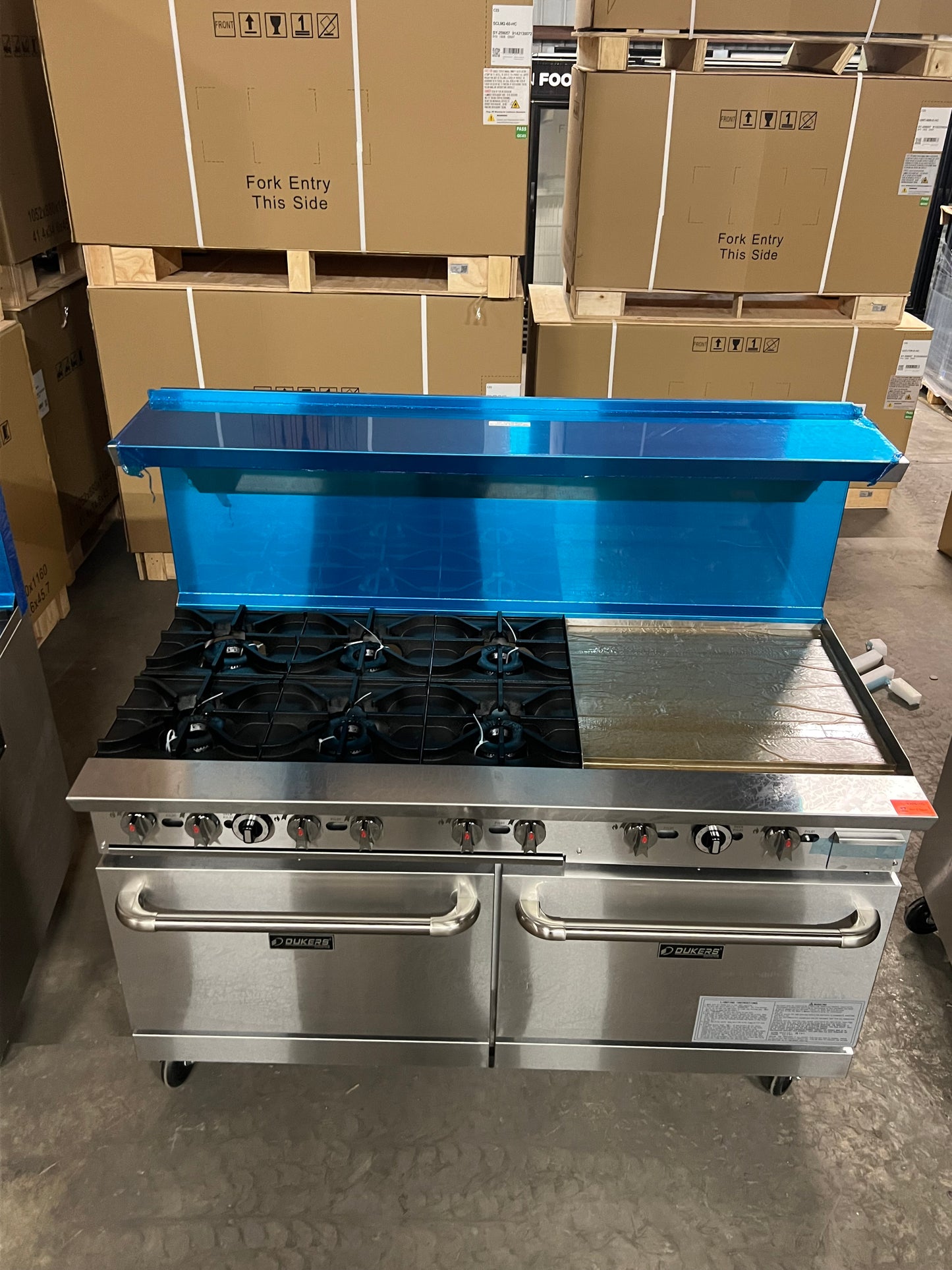 Dukers 60" 6 Burner Stove with 24” Griddle Double Oven